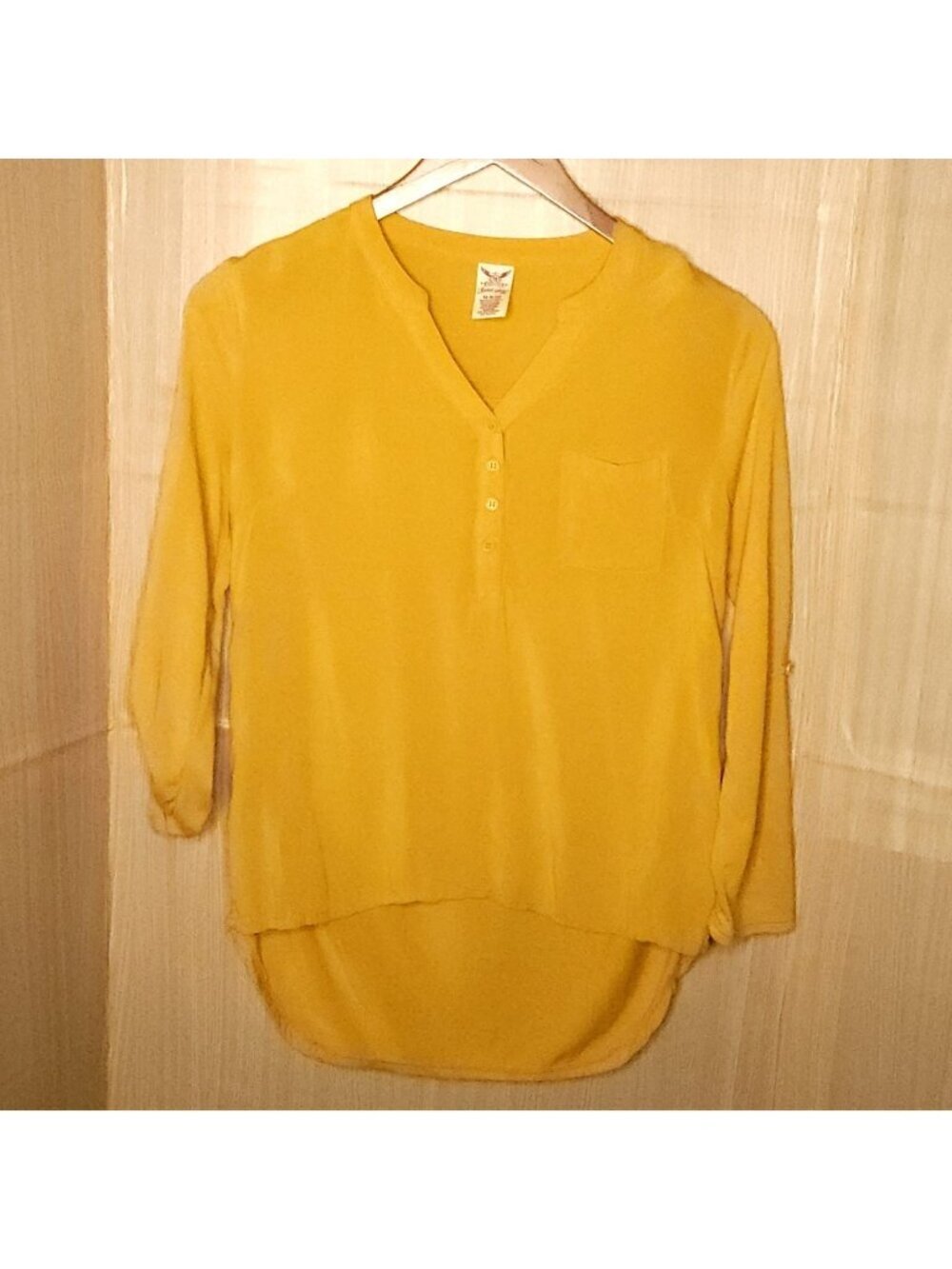 Faded Glory Gold Silky High Low Long Sleeve Top Medium